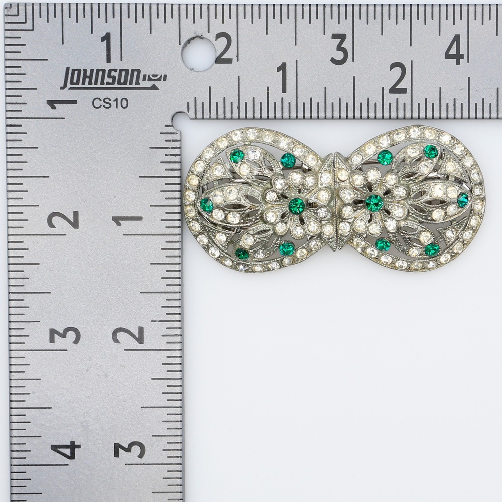 Vintage Coro Duette Brooch Dress Clips Green Clear Rhinestone Art Deco Pin 1930s - Picture 12 of 12